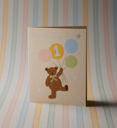 First Birthday Bear Birthday Card - Single Card